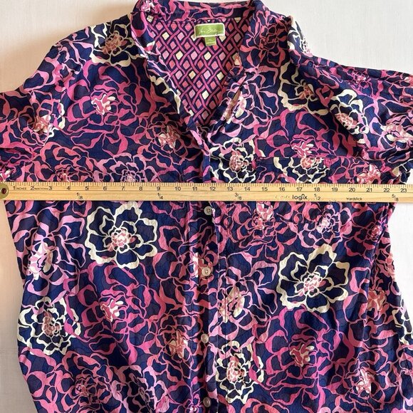 Vera Bradley Button Up Shirt XL Katarina Floral Boho Pink And Blue - Picture 6 of 13